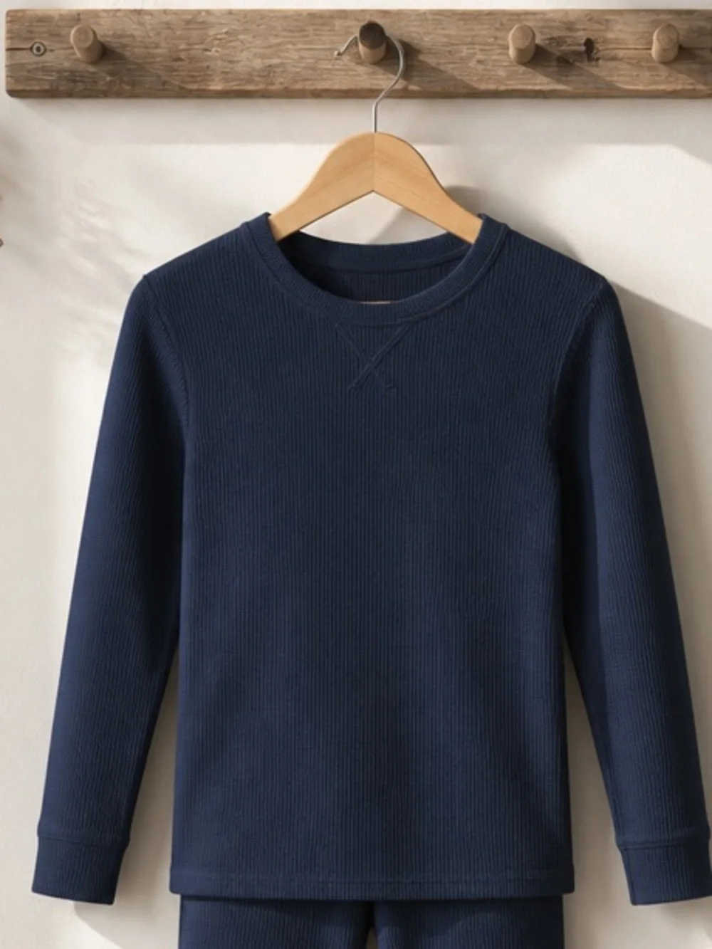NWT Cozy Earth Kids Unisex Navy Bamboo Waffle Knit Pajama Top Base Layer - 5/6